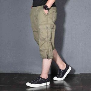 Men's Summer Cargo Shorts Solid Cotton High Quality Knee Length Male Breeches Military Casual Work Short Pants S-5XL 210716