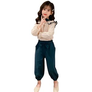 Abbigliamento per bambini Camicetta per ragazze + Tuta per pantaloni Patchwork Girl Outfit Primavera Autunno Sport per bambini 210528