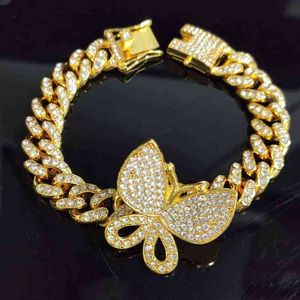 Hip Hop Bling Gelado 1 Row Cz Miain Pulseira Menino Meninas Geométricas AAA Cúbico Zircônia Pedra Borboleta Cadeia de Pulseiras 12mm