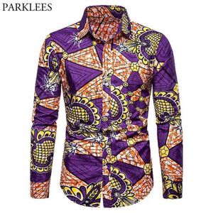 Mode Bazin Riche Chemise Hommes Casual Batik Cire Imprimer Coton Robe Chemises Hommes Hip Hop Africain Dashiki Chemise Homme Chemise 210522