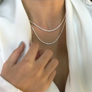 Popular colar gargantilha de prata esterlina 925 espumante corrente de clavícula para mulheres joias finas festa de casamento presente de aniversário