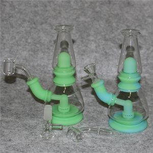 Im Dunkeln leuchtende Silikon-Wasserpfeife für Shisha-Glasbongs, Dab-Rig-Tabak mit Schüssel-Quarz-Bong