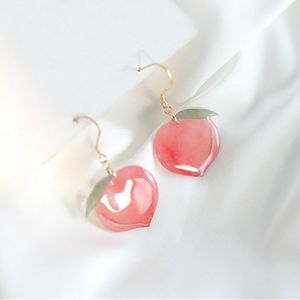 2021 Summer Korean Acrylic Trendy Pink Peach Dangle Earrings For Women Girls Cute Sweet Jewelry Gift Fashion Fruit Oorbellen