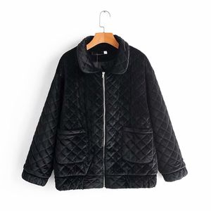 Outono inverno preto diamante xadrez jaquetas mulheres veludo parkas fêmea espesso quente acolchoado casaco casual outerwear 210531