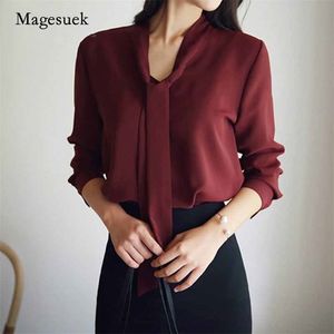 Autumn and Winter Fashion Long-sleeved Women's Blouse Tops Bow Tie Shirt Women Clothing Loose Chiffon 699C 30 210518