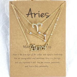 12 zodiac Necklaces 3 Styles/set with Gift card constellation sign Pendant Silver chains Necklace For Men Women Jewelry in Bulk