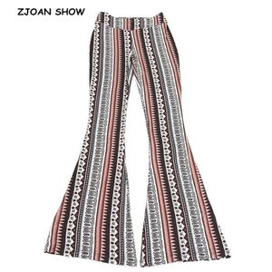 Etnisk geometriska tryckflare byxor Kvinnor Bohemian Tribal African Long Trousers Bell Bottom Leggings Hippie 210429