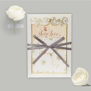 Wholesale embossed wedding invitations for sale - Group buy Greeting Cards Pieces Personalized Printing Wedding Invitation With Bow DIY White Red Embossed Flower For Bridal Shower