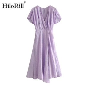 Solid Casual Midi Dress V Neck Batwing Manga Curta Solta Mulheres Mulheres Verão Split Split Irregular Sundress Ropa Mujer 210508