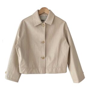 Kanske U Women Pu Faux Leather White Beige Black Jacket Slå ner Krage Outwear Button High Street C0340 210529