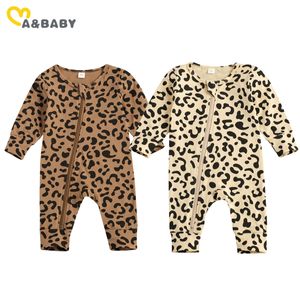 0-18M Spring Autumn Infant born Baby Boys Girls Leopard Rompers Long Sleeve Zipper Jumpsuit Playsuit Clothing 210515