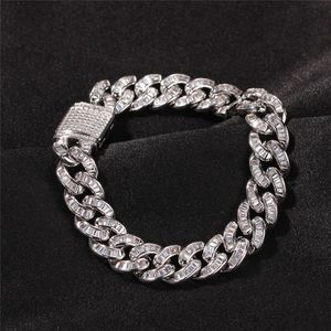 Braccialetti a maglie cubane con zirconi cubici micro pavimentati Hip Hop Bracciale Bling da uomo placcato in argento dorato