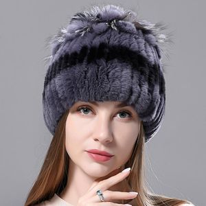 Beanie/Skull Caps Russian Winter Real Fur Hat Natural Rex Warm Cap Ladies Knitted 100% Geunine Hats