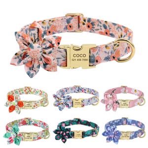 Collana con collari per animali domestici con incisione in nylon con collare identificativo per cani personalizzato con stampa colorata di fiori carini per cani di taglia piccola e media