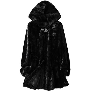 Женский меховой FUX роскошный стиль OL черная норковка пальто большая 5XL зима средняя куртка толщиной теплой вагона с капюшоном пальто
