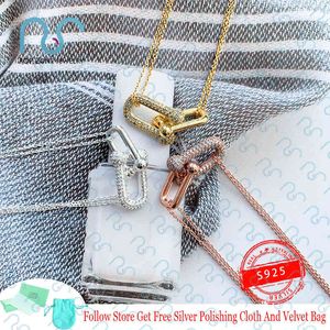 S925 Sterling Silver Hardwear Series Diamond Inlaid Double Links Necklace Classic Charm Female Luxury Brand 11 Jewelry2849
