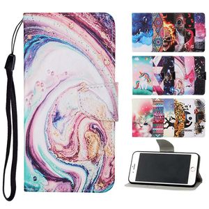 Wallet Skórzane skrzynki dla Samsung A20 A21 A41 A51 A71 S10 S20 Plus Note20 Ultra A21S A20S S20FE Pasek kreskówki Czaszka Kwiat Kot Motyl Tribal Stand Cover