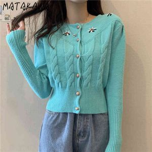 Matakawa 레트로 수 놓은 여자 스웨터 봄 스타일 여성 한국 스패스 여성용 외부 착용 짧은 카디건 재킷 210513