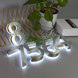 Husnummer ljusskylt rostfritt stål 3D LED -illumilt siffror Adress Dörrplatta annan hårdvara