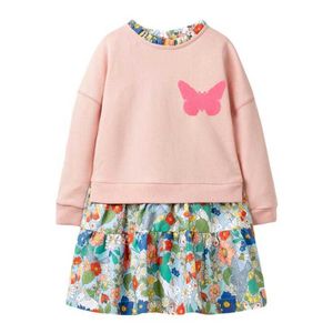 Mała Maven Dzieci Dziewczyny Moda Marka Jesień Dzieci Dress Dziewczynek Ubrania Bawełniane Motyl Toddler Girl Sukienki S0825 Q0716