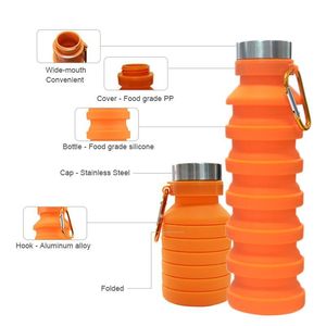 100pcs Borracce per bottiglie d'acqua Borraccia piegata in silicone MTB Bike Cup Bollitore Campeggio esterno A prova di perdite Pieghevole Tour Gel Bambini Retrattile Pieghevole 55