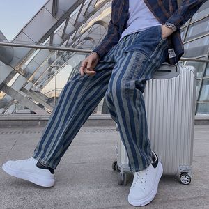Męskie luźne w paski drukarskie spodni w lupgy homme mody cargo kieszonkowe dżinsy motocyklowe dżinsowe spodnie plus rozmiar m-2xl 210524
