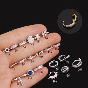 fashion Classic Design Cz Hoop Stud Earrings Flower Cross Cartilage Helix Tragus Daith Conch Rook Snug Lobe Earring Piercing Jewelry