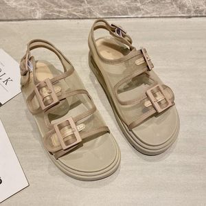 Sandals Women's Roman Style Fashion Summer Beach Shoes Casual Flats Platform Buckle Closed Breathable Transparent Mesh
