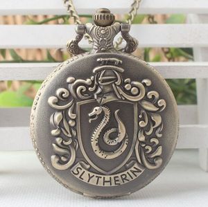 Vintage Bronze Antiques Slytherin Símbolo Animal Snake Quartz Homens e Mulher Colar Relógios de Bolso