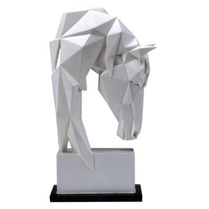 Nordic Simplicity Geometric White Horse Head Statues Animals Art Sculpture Resin Craft Home Decoration Crafts Room Creative 210414