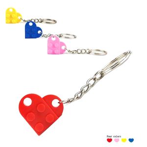 Legoes Brick Heart Keychain Par Lovers BFF Bästa Vänner Charm Smycken Present Trinket Key Ring Pendant för Kvinnor Män Llavero