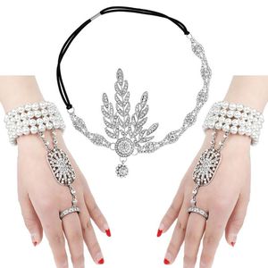 Andere Event-Party-Zubehör, tolles Gatsby-inspiriertes Blatt, simuliertes 1920er-Jahre-Schmuckset, Kostümzubehör, 20er-Jahre-Flapper-Perlen-Stirnband-Armband