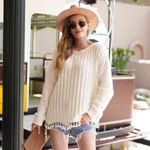 Foridol Chenille tricotada borla mangueira superdimensed mulheres manga outono outono puxar femme casual camisola jumper 210415