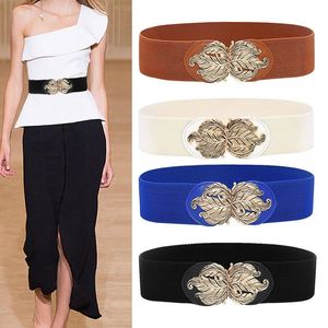 Belts Fashion Wide Waistbands Women Elastic Solid Color Waist Belt For Dress Sweater Metal Buckle Pu Leather Girls