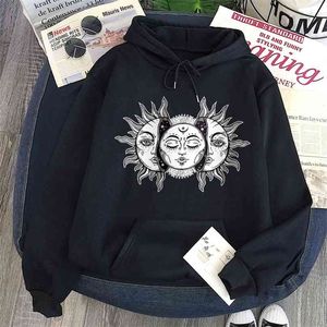 Gotycki styl kapturem Słońce i księżyc Drukuj Bluza z kapturem Harajuku Horror Dark Oversize Ladies Vintage Moda 210805