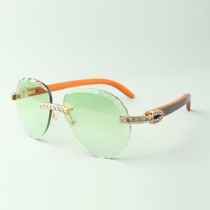 Klassische XL-Diamant-Sonnenbrille 3524027 mit orangefarbenen Naturholzbügeln, Direktverkauf, Größe: 18–135 mm