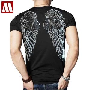 Uomini di Arrivo di estate brillante Ala T Shirt Novità angolo Diamanti Maglietta Uomo Casual Magliette Manica Corta Hip Hop Streetwear 210716