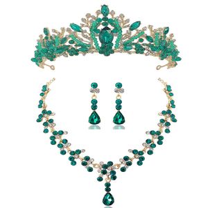 2021 Barokowy Kryształ Wody Kropla Bridal Biżuteria Zestawy Rhinestone Tiaras Korony Naszyjnik Kolczyki Bride Wedding Dubai Biżuteria Zestaw H1022