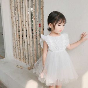 Yaz Varış Çocuk Giyim Pamuk Katı Renk Tüm Maç Tops Sevimli Tatlı Parti Prenses Dantel Yelek Elbise Bebek Kızlar Için 210529