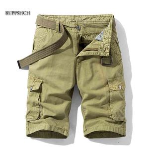男性夏の戦術的な綿の貨物ショートパンツのカジュアルなマルチポケットの緩い軍用パンツ210716
