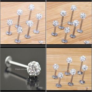 20 Pz/lotto 6/8/10/12Mm Labret Piercing Goccia Consegna 2021 Stud 2021 Trasparente Sfera di Shamballa Cz Gemma Disco Gioielli per il corpo Anello per labbra Labret Bar Lq9T3