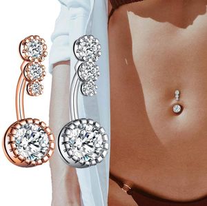 Sexig dangling Navel Belly Button Ring Oreja Round Shape Doublic Cubic Zirconia 316L Kirurgiska stål Belly Piercing Smycken