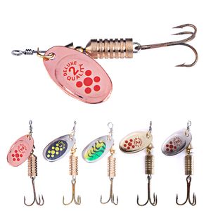 Hengjia 5 Cores Metal Spinner Spoon Lure 6.7cm 7.3G Gold / Prata Artificial Lifelike Spinnerbait Pesca Endereço 50 pcs / lote