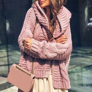 Herrvästar 2021 Höst Vinter Kvinnor Mode Loose Hoodie Kvinnor Långärmad Cardigan Ladies Solid Color Sweater Tops Outwear Coat