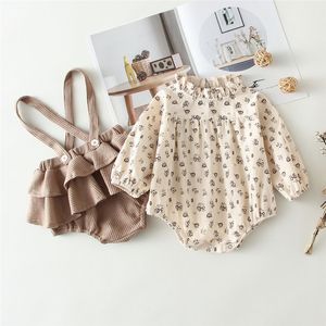 2 Pz Vintage Baby Girl Vestiti Set Estate Cotone Ragazze Camicetta Floreale Camicia Pagliaccetto Vestito Primavera Neonato Vestiti Ragazza Abiti Z220301