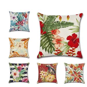 Cushion/Decorative Pillow Wholesale Vintage Retro Flowers Sofa Cushion Cover Cotton Linen 45*45cm Er Throw Case Brid Capa De Almofadas