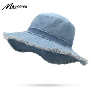 Womens Denim Secchio Cappello Cappello Maschio Stile coreano Casual Cappellini da pesca Cowboy Alla moda Primavera Estate Cool Jeans Tassel Sole Cappelli 211119