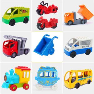 Building blocos acessórios ônibus caminhão de bombeiros tamanho grande diy tijolos definir brinquedos crianças educacional brinquedos criativos para crianças aniversário gif y1130