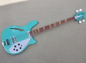 Blue semi-hollow 4 strings electric bass guitar with White Pickguard,Rosewood fretboard