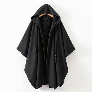 Women Winter Black Long Coat Ladies Cotton Fashion Cardigan Jackets Women-s Harjuku Hooded Cloak Capes ponchos y capas mujer 210421